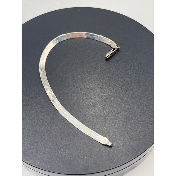 FAS 925 Italy Silver Herringbone Chain Hearts Diamond Pattern Bracelet Sz 7” - Picture 8 of 9